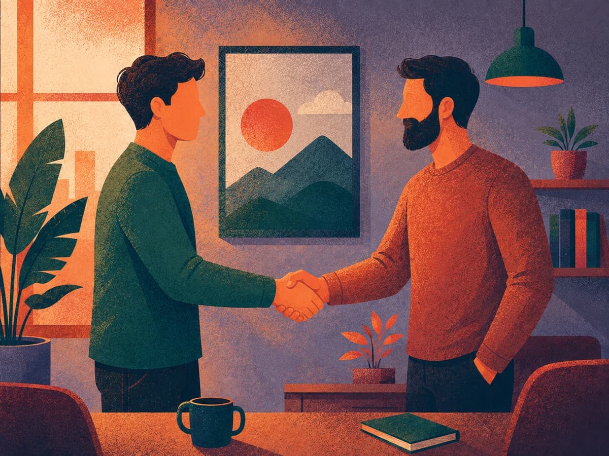 Illustrasjon: to personer som håndhilser etter en avtale